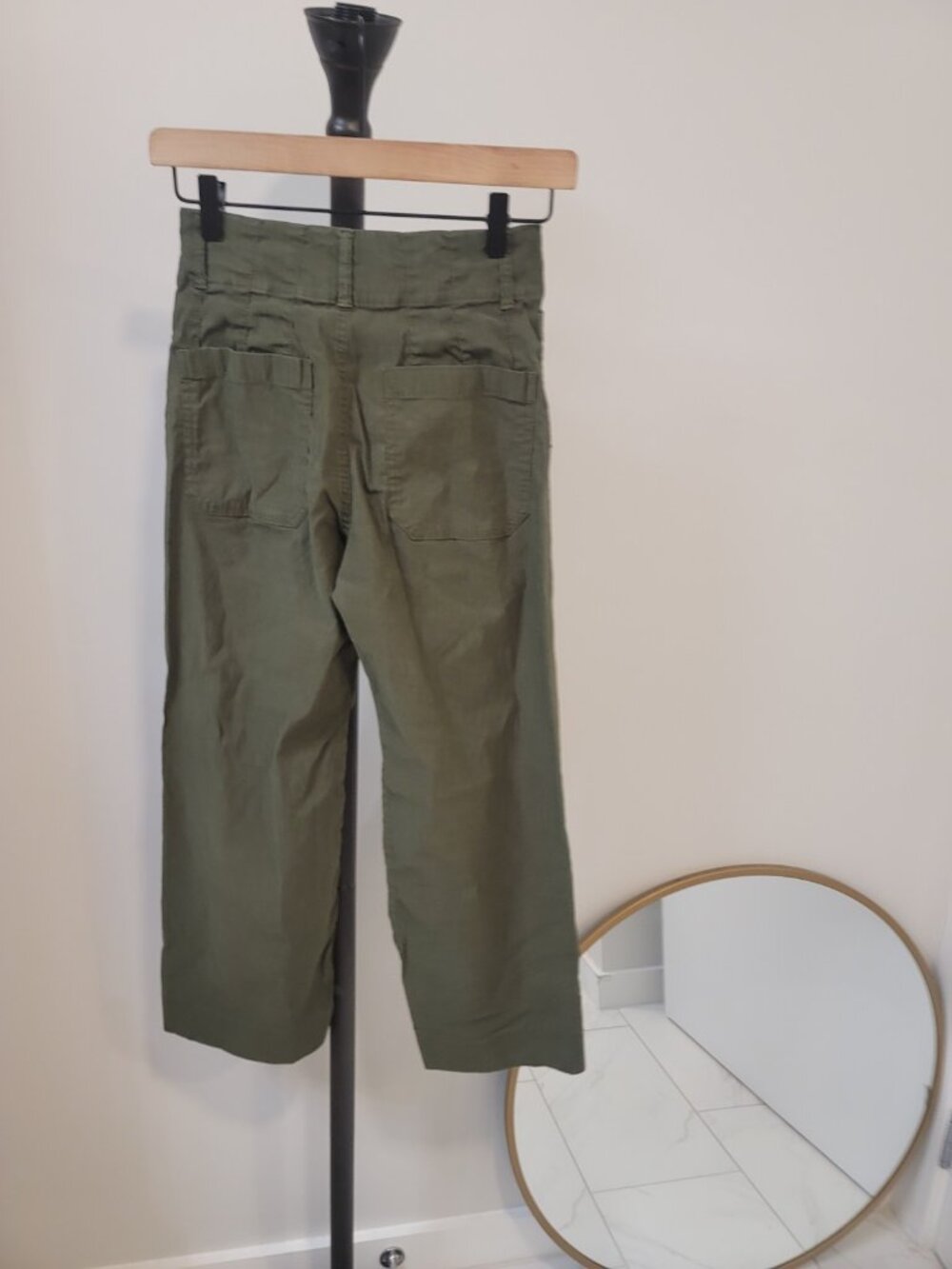 Anthropologie Maeve Colette Wide Leg Pants Olive Green Linen Size 24 High Rise - Picture 6 of 7